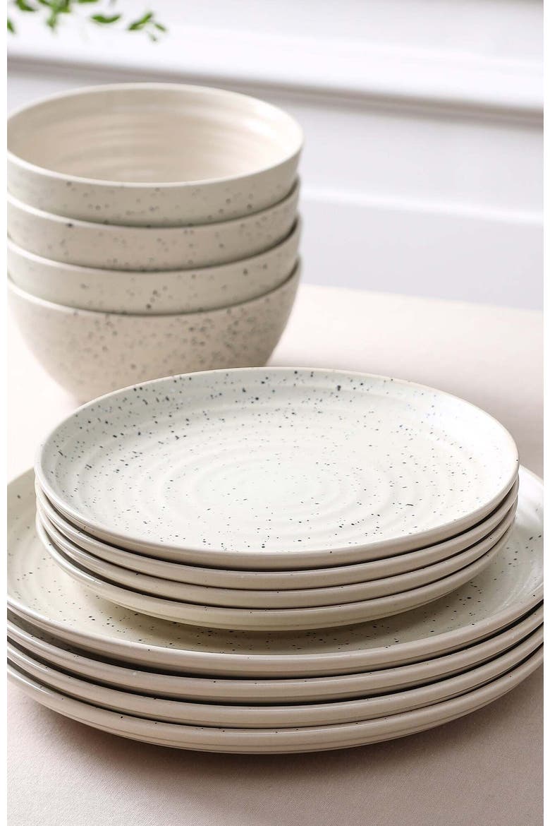 Dua Stoneware 12-Piece Dinnerware Set, Alternate, color, White