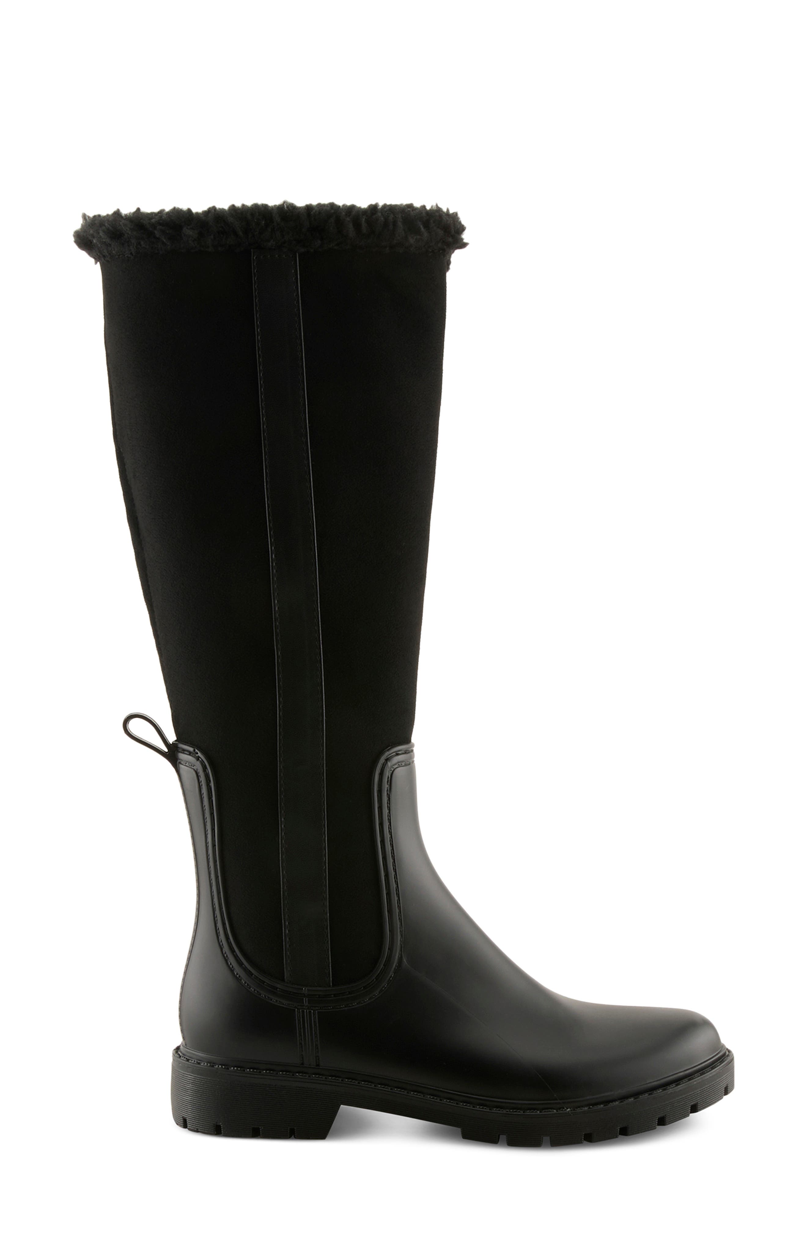 Azola Faux Fur Trim Knee High Boot, Alternate, color, BLACK
