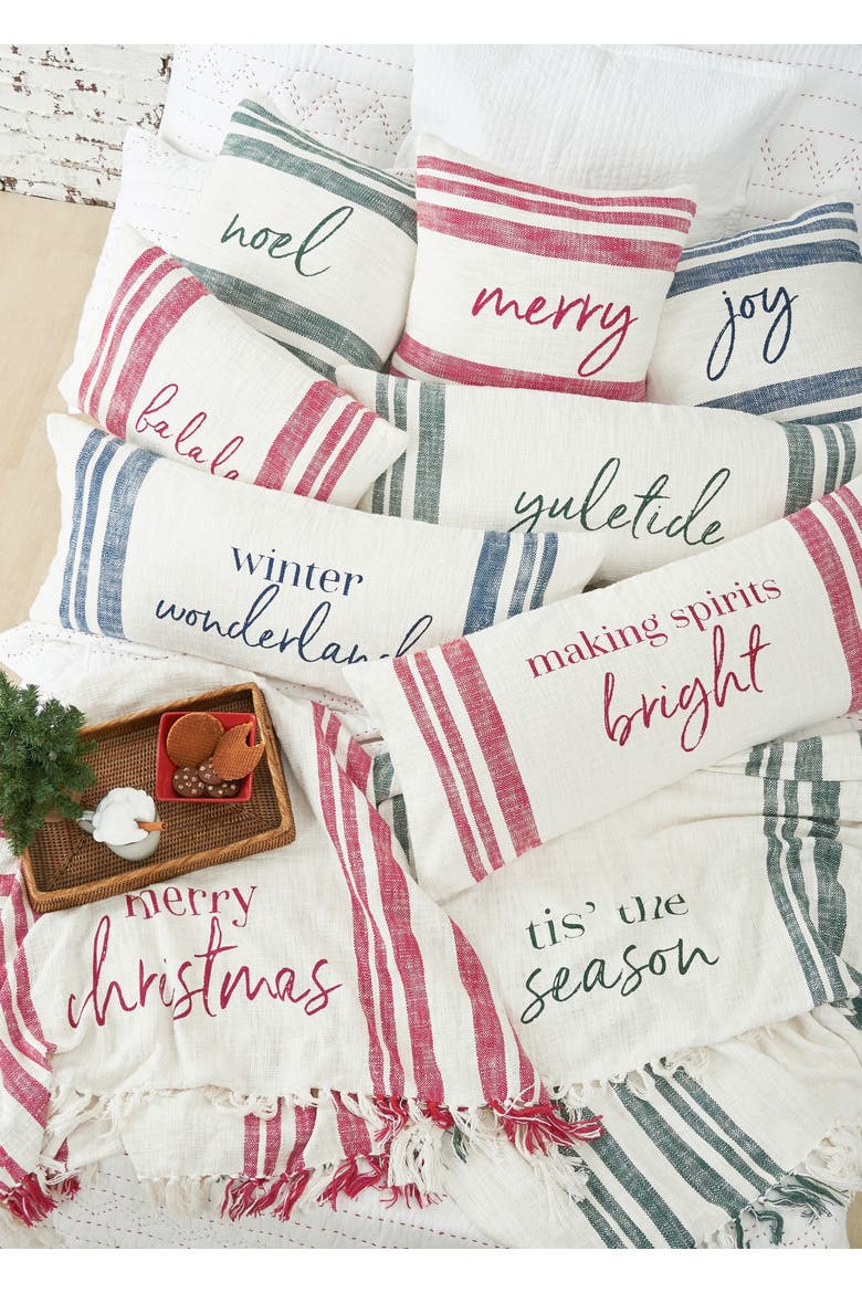 Morgan Christmas Holiday Striped Decorative Euro Pillow Collection, Alternate, color, Green