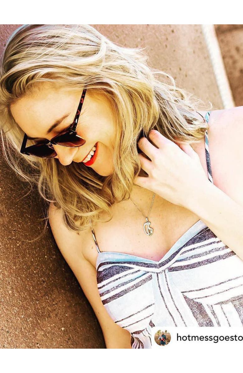 Hollywood Sensation Baby Feet Necklace  with Cubic Zirconia, Alternate, color, Silver