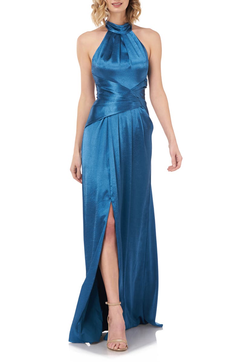 Kay Unger Simone Halter Satin Gown, Main, color,