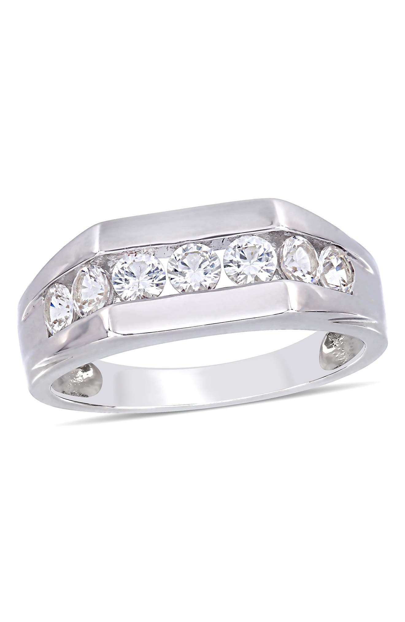 DELMAR Men's Sterling Silver Channel Set Created White Sapphire Ring