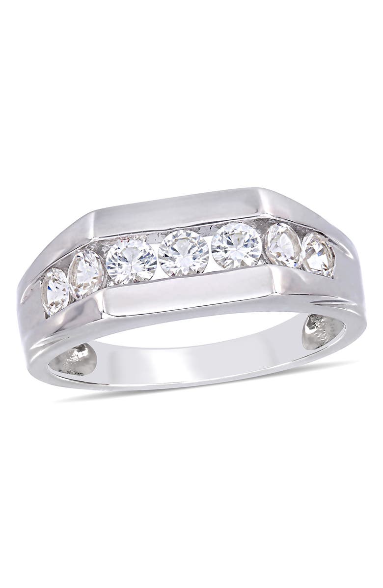 DELMAR Men's Sterling Silver Channel Set Created White Sapphire Ring, Main, color, White