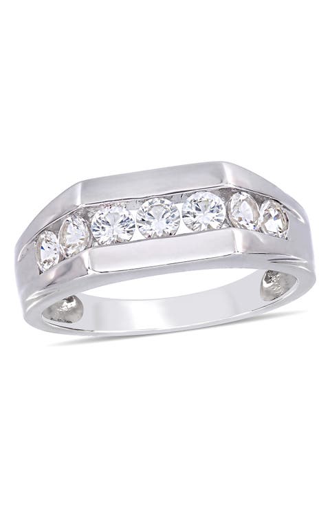 Men's Sterling Silver Channel Set Created White Sapphire Ring