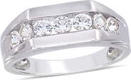 DELMAR Men's Sterling Silver Channel Set Created White Sapphire Ring