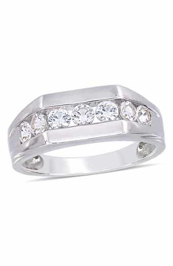 DELMAR Men's Sterling Silver Channel Set Created White Sapphire Ring