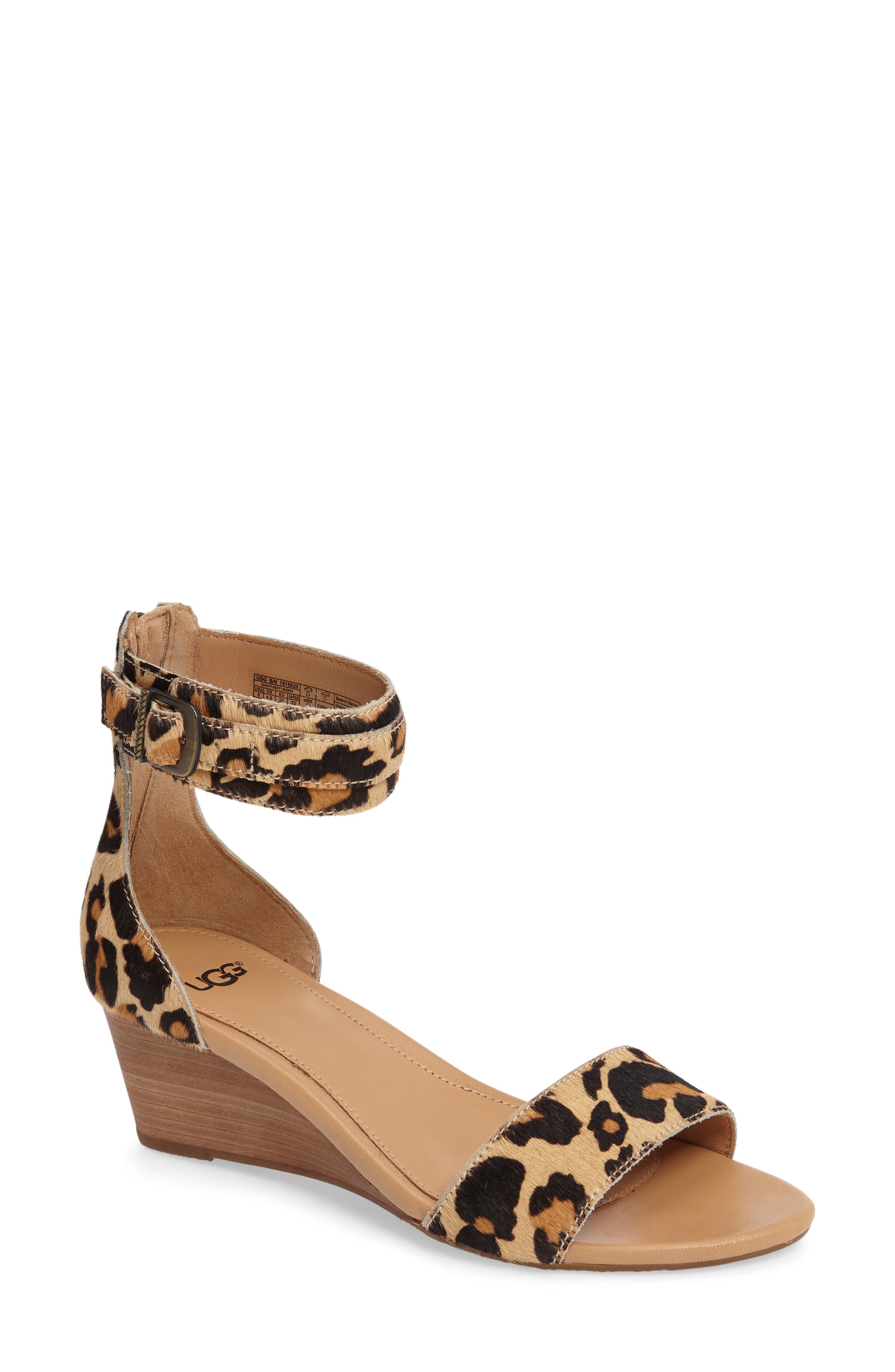 UGG<sup>®</sup> Char Leopard Print Calf Hair Sandal, Main, color, 