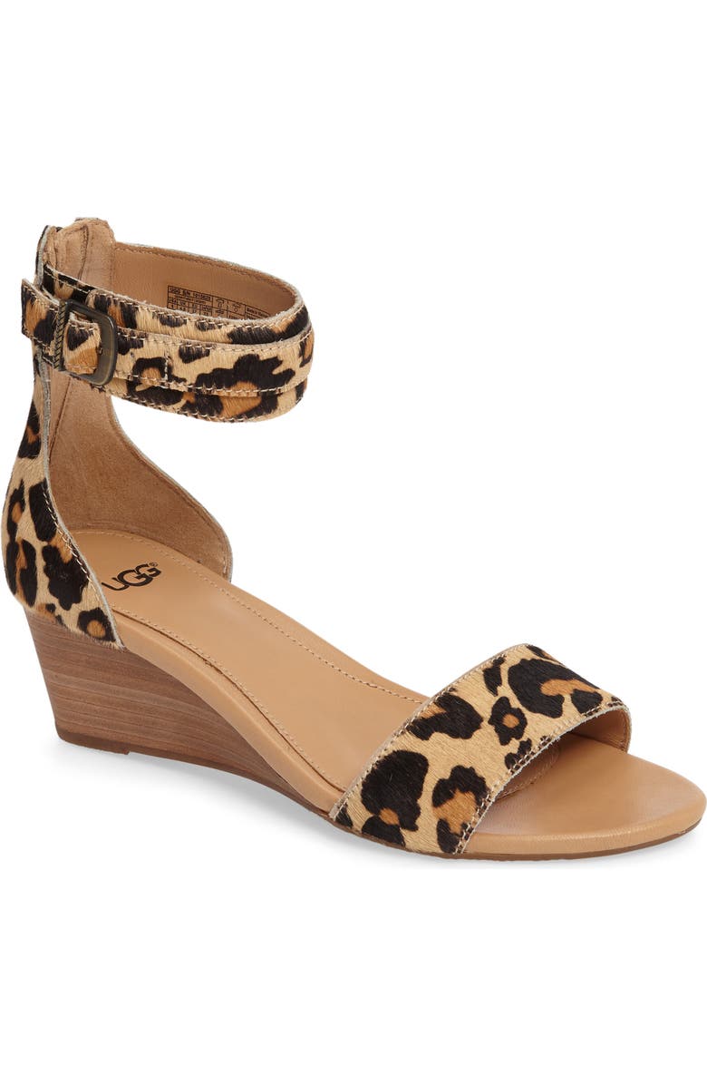 UGG<sup>®</sup> Char Leopard Print Calf Hair Sandal, Main, color,
