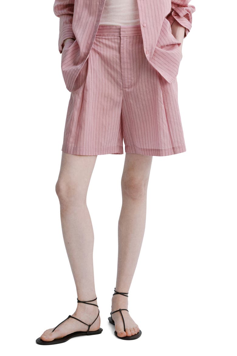 Pleated Pinstripe Straight Fit Bermuda Shorts, Main, color, PASTEL PINK