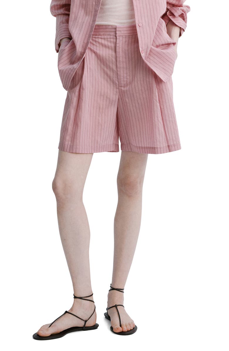 MANGO Pleated Pinstripe Straight Fit Bermuda Shorts, Main, color,