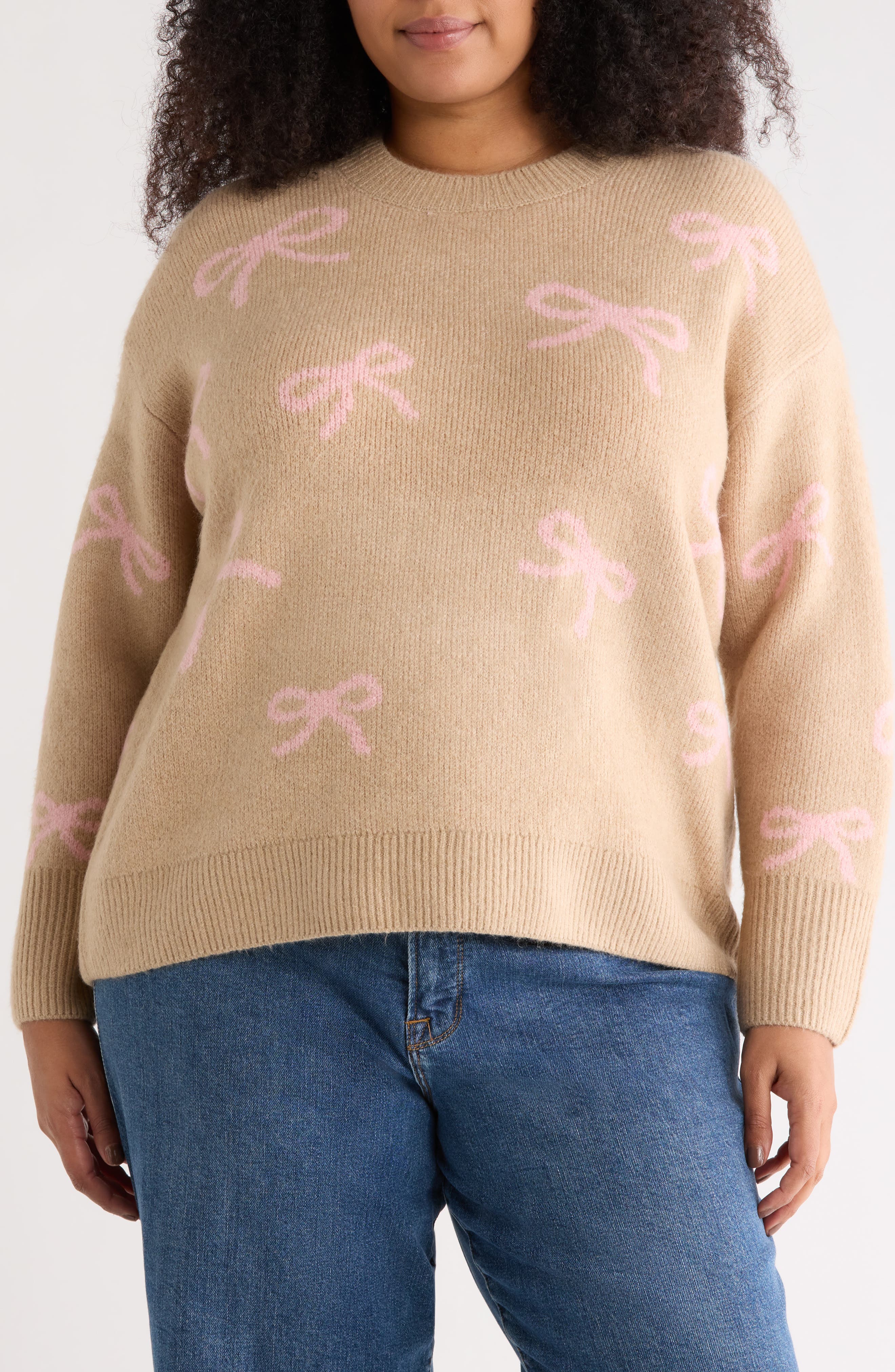 CeCe Bow Jacquard Crewneck Sweater