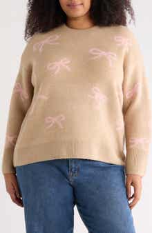 CeCe Bow Jacquard Crewneck Sweater