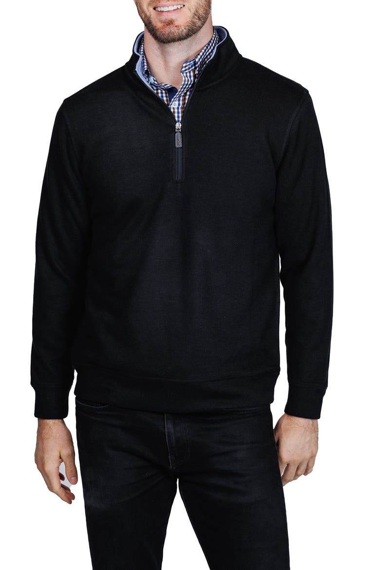 French Rib Quarter Zip Sweater, Main, color, BLACK