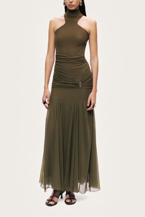 Halter Neck Draped Maxi Dress