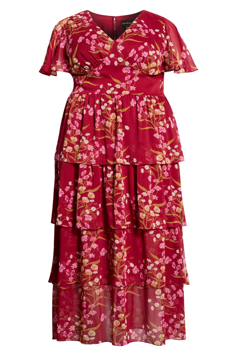Ginnie Amabel Tiered Maxi Dress, Alternate, color, BURGUNDY-MULTI