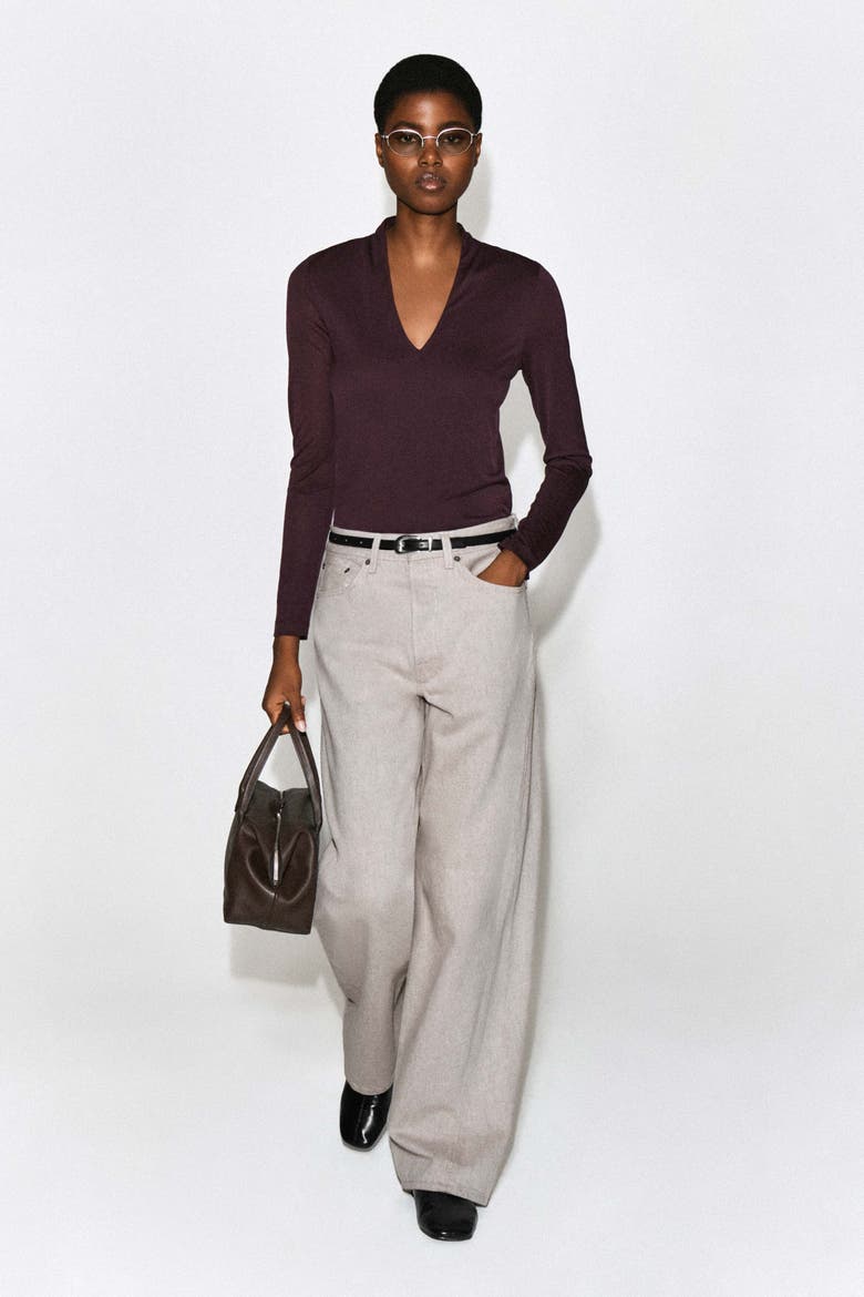 Draped Jersey V-neck Top, Alternate, color, BURGUNDY