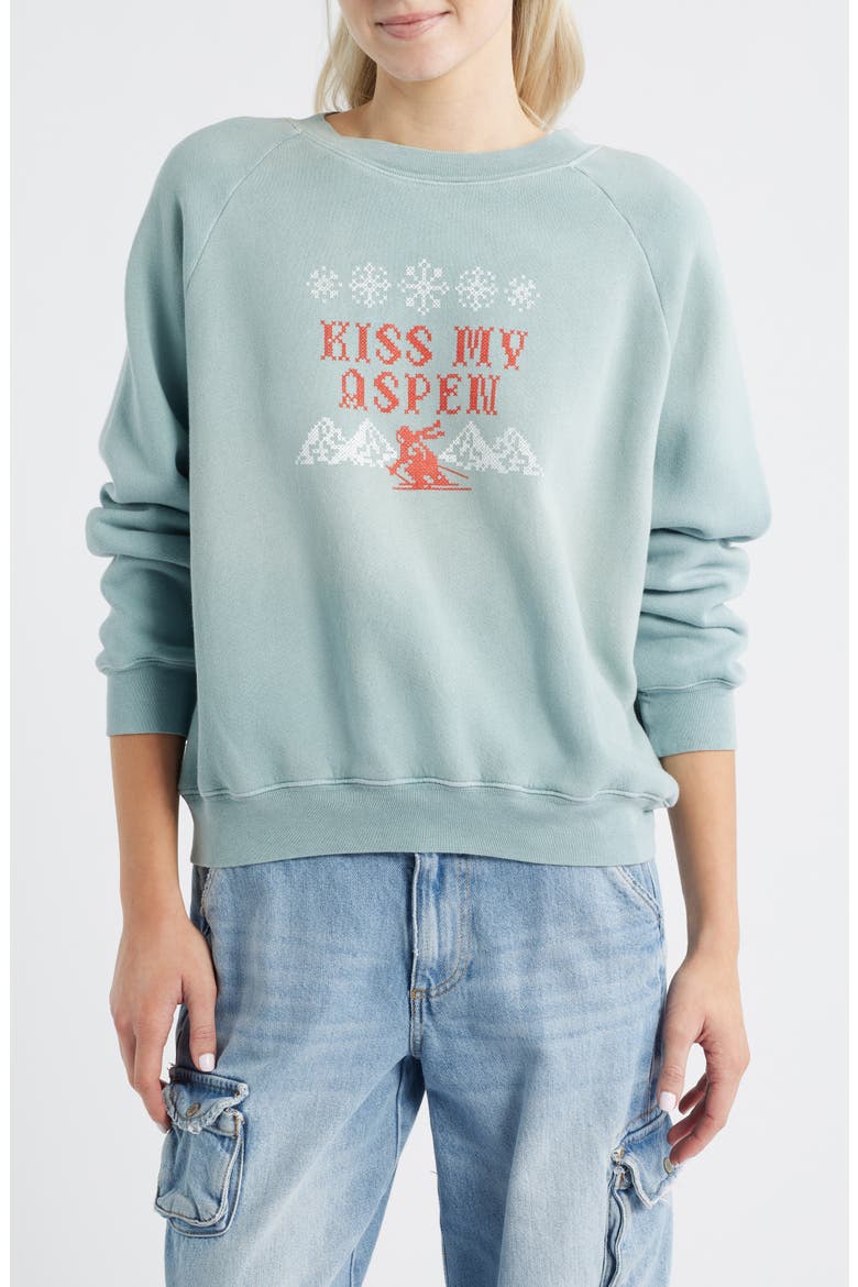Kiss my Shrunken Cotton Blend Fleece Sweatshirt, Main, color, ETHEREAL BLUE