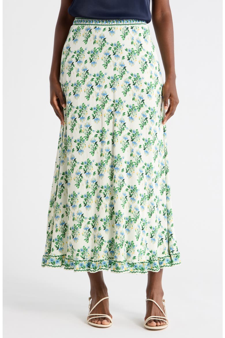 Floral Pull-On Maxi Skirt, Main, color, CREAM/ BLUE MED BLOOMS