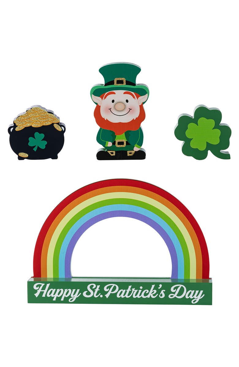 Glitzhome Set of 4 St. Patrick's Wooden Table Block, Alternate, color, Green