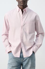 MANGO Relaxed Fit Stripe Cotton Button-Up Shirt