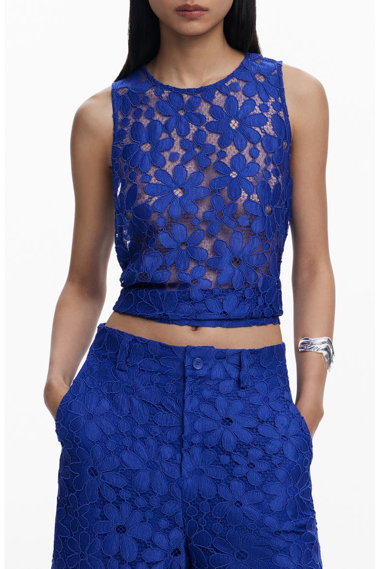 Floral Embroidered Sheer Top, Main, color, KLEIN BLUE