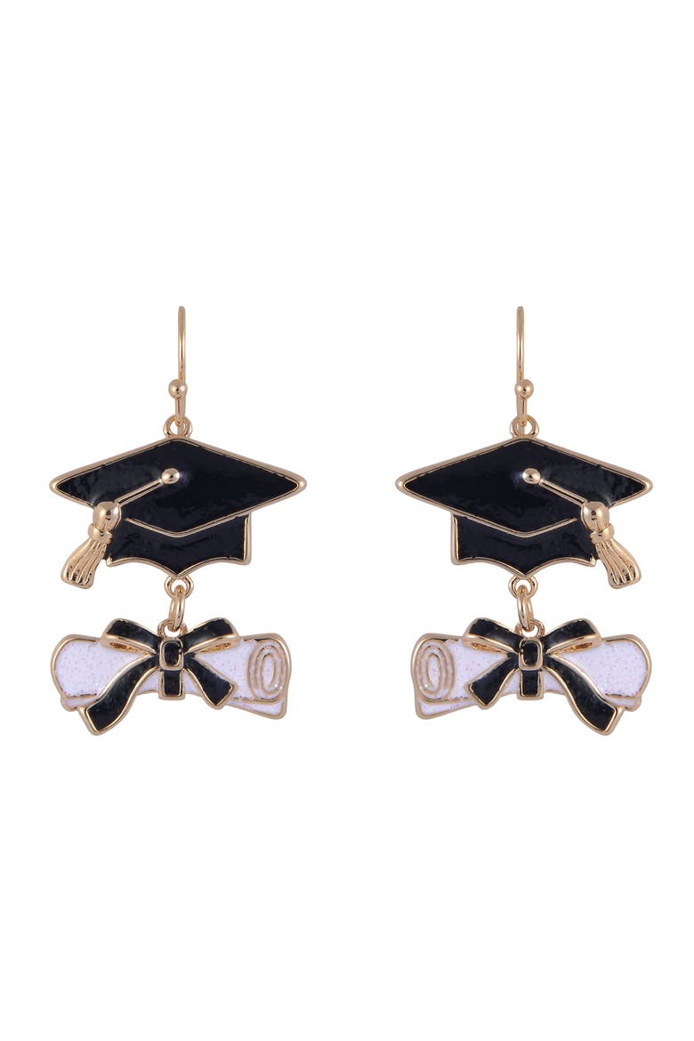 Graduation Cap and Diploma Earrings, Main, color, Black
