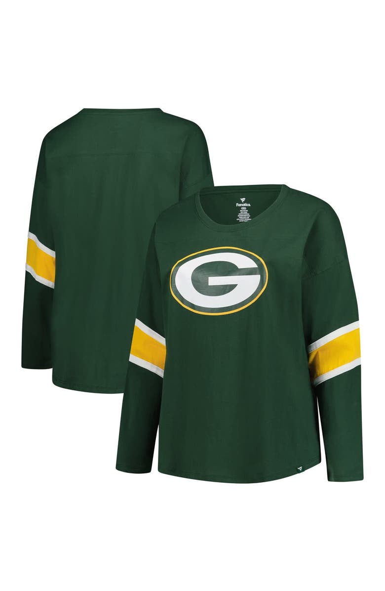 FANATICS Women's Fanatics Green Green Bay Packers Plus Size Redzone 3/4-Sleeve Scoop Neck T-Shirt, Main, color, Green