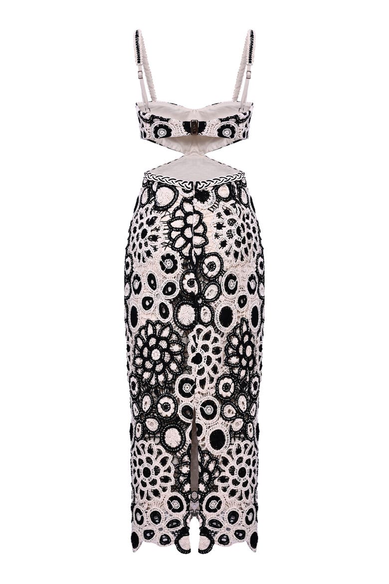 Coral Crochet Cutout Midi Dress, Alternate, color, BLACK / WHITE