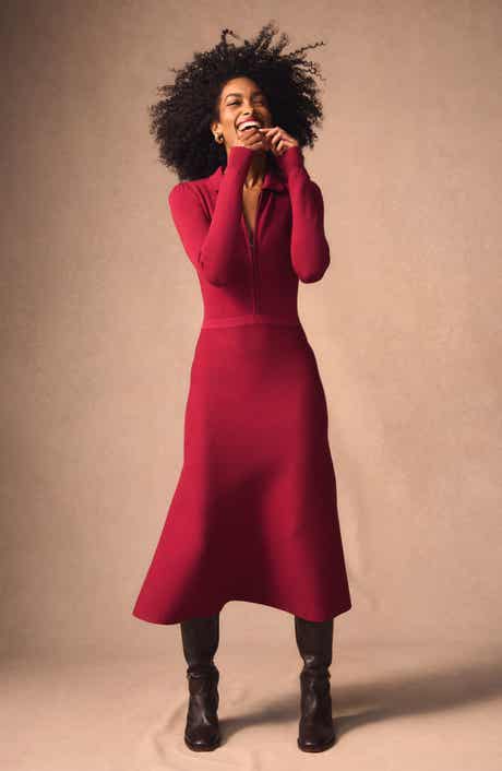 Boden Fiona Zip Front Long Sleeve Knit Dress