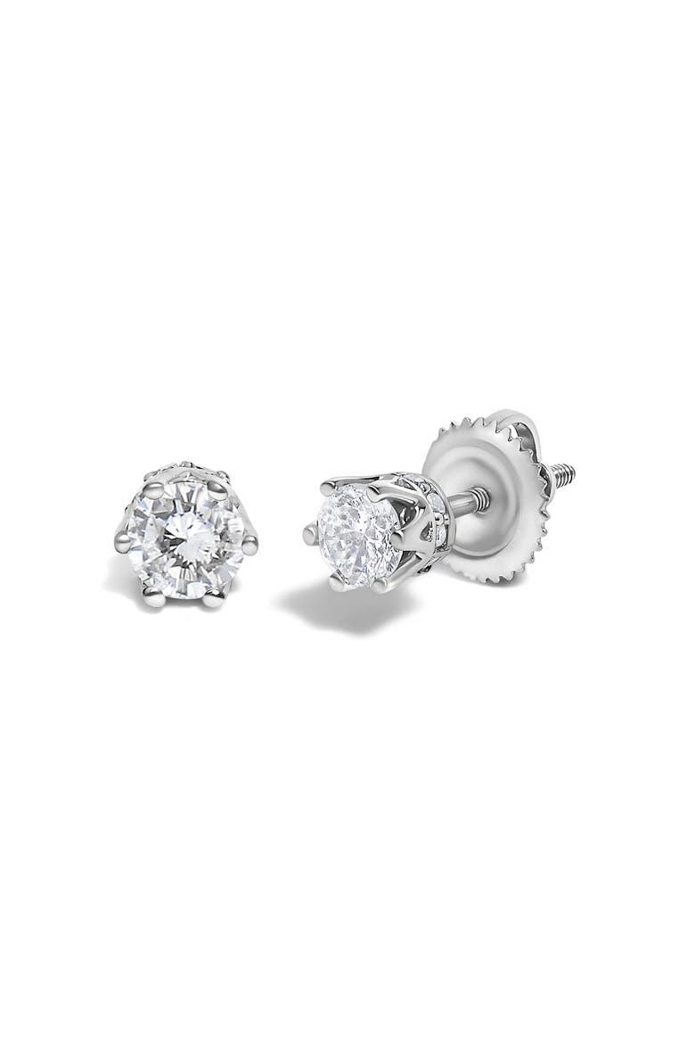 14K White Gold 1/2 Ct Round Diamond 6 Prong Crown Stud Earrings, Alternate, color, White