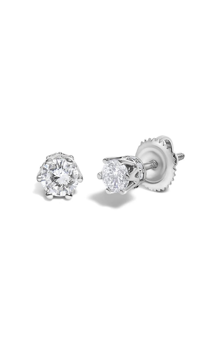 Haus of Brilliance 14K White Gold 1/2 Ct Round Diamond 6 Prong Crown Stud Earrings, Alternate, color, White