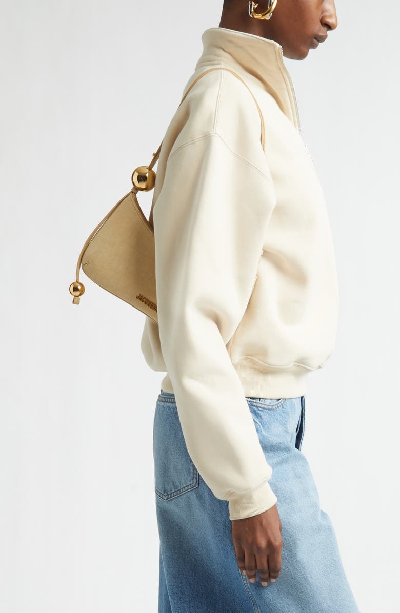 Jacquemus Le Bisou Perle Croc Embossed Suede Shoulder Bag, Alternate, color, Beige