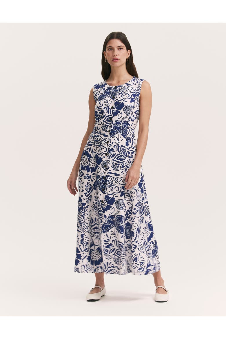 Aimee Floral Midi Dress, Main, color, Navy Flower