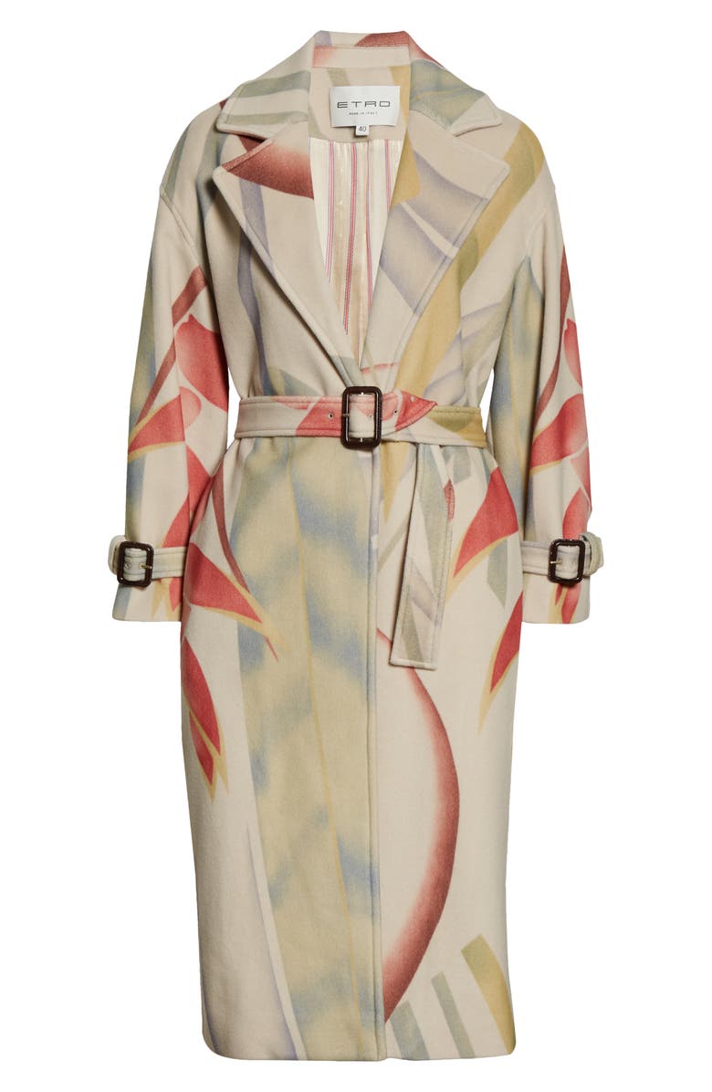 Etro Leaf Print Wool & Cashmere Coat, Alternate, color, 