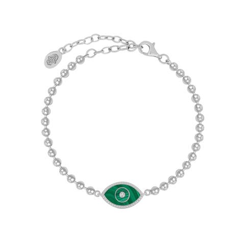 Evil Eye Malachite Chain Women's Bracelet in Sterling Silver - Constant Guardian