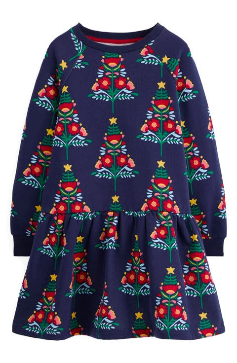 Kids' Holiday Tree Long Sleeve Sweatshirt Dress (Toddler, Little Kid & Big Kid)