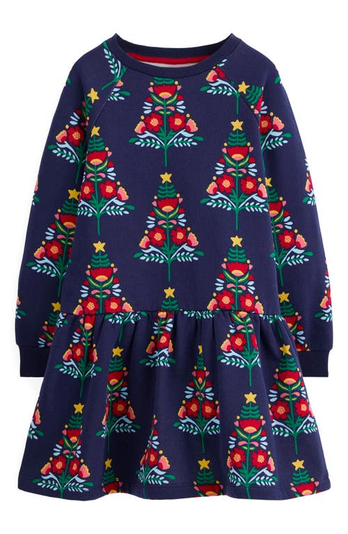 Mini Boden Kids' Holiday Tree Long Sleeve Sweatshirt Dress In Blue