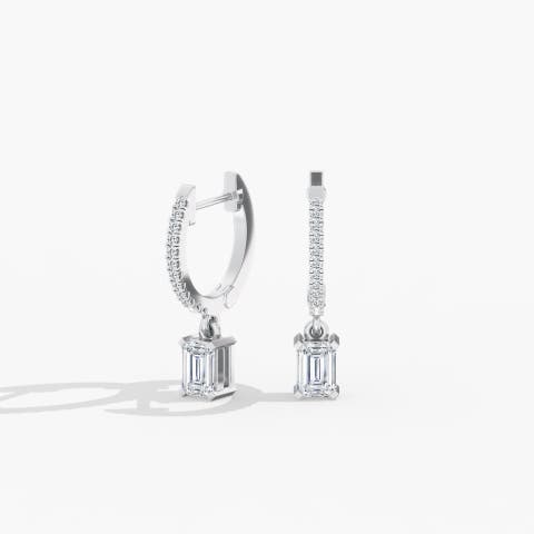 Emerald Lab Diamond Drop Hoop Earrings in 14K Gold