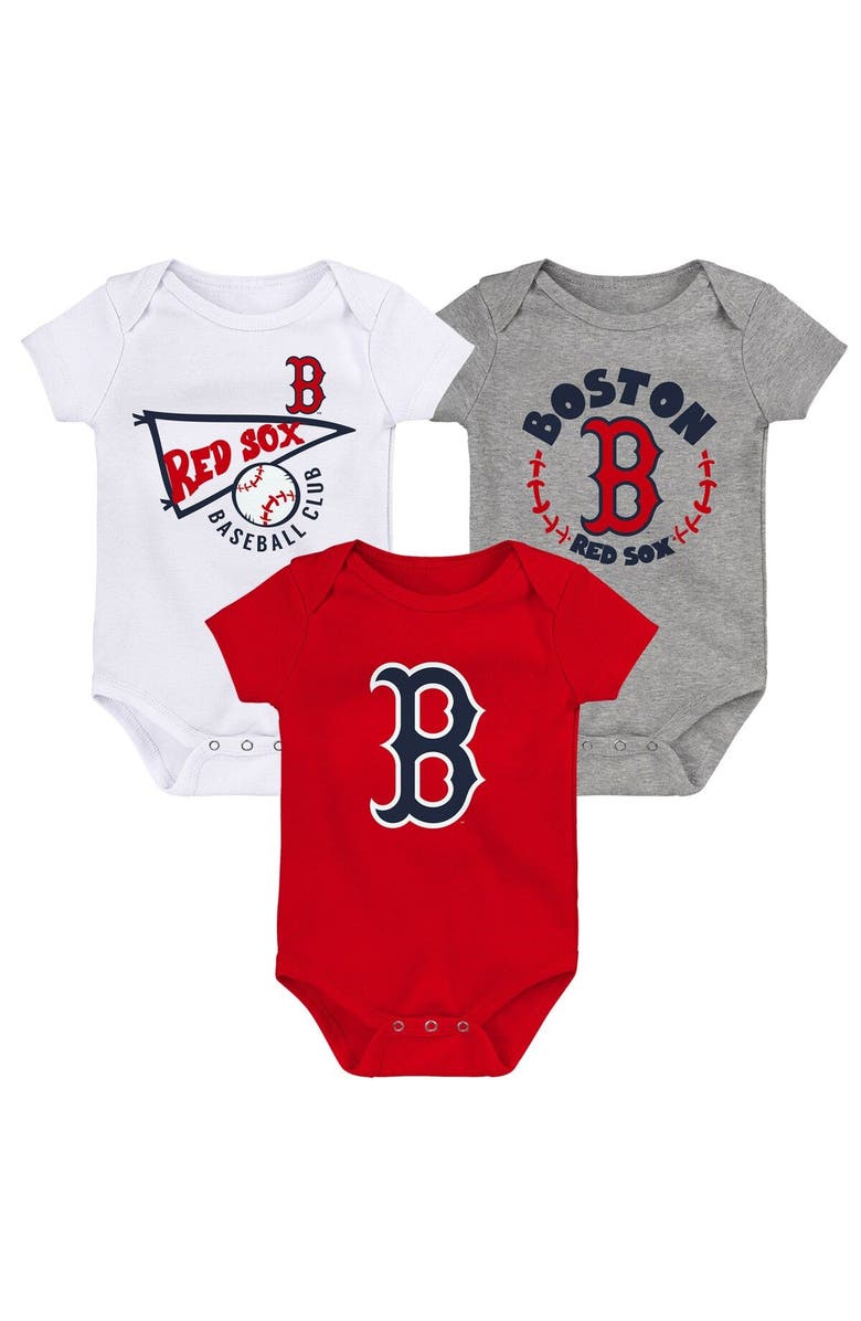 Outerstuff Infant Red/White/Heather Gray Boston Red Sox Biggest Little Fan 3-Pack Bodysuit Set, Main, color, Red