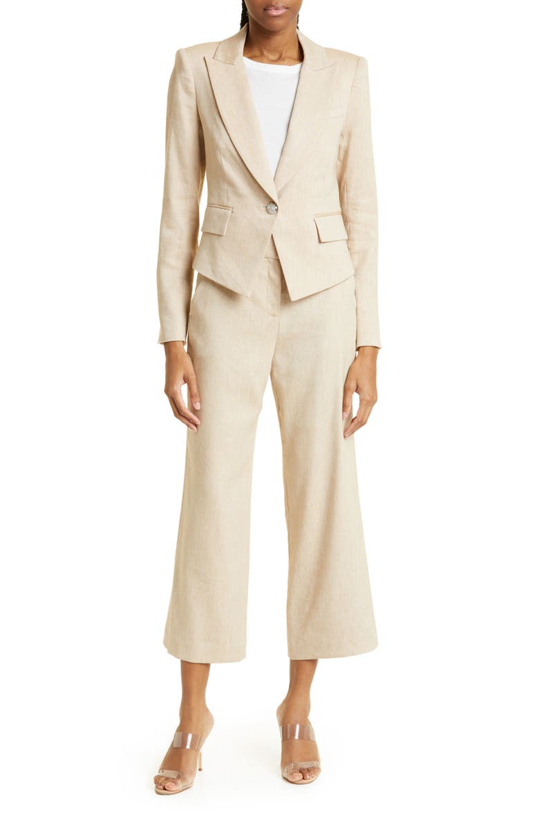 Veronica Beard Aubrie Flare Crop Linen Blend Pants, Alternate, color,