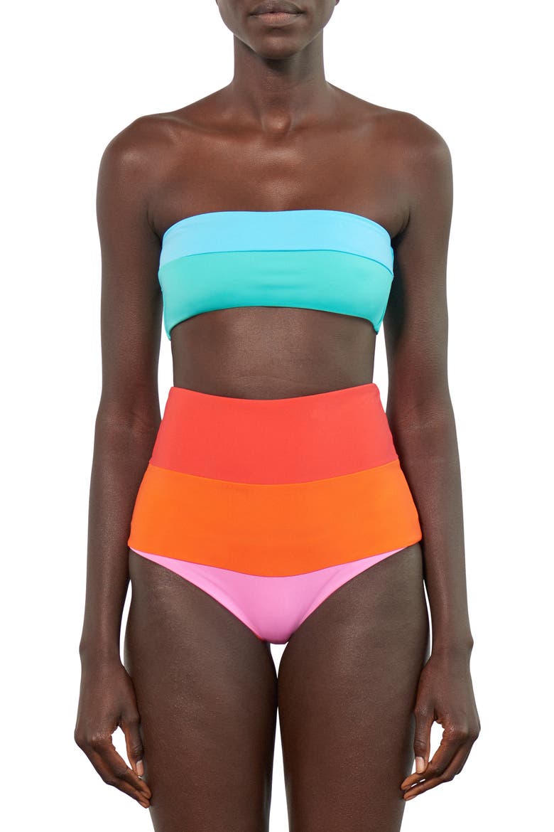 Abigail Bandeau Bikini Top, Alternate, color, BLUE/ GREEN MULTI
