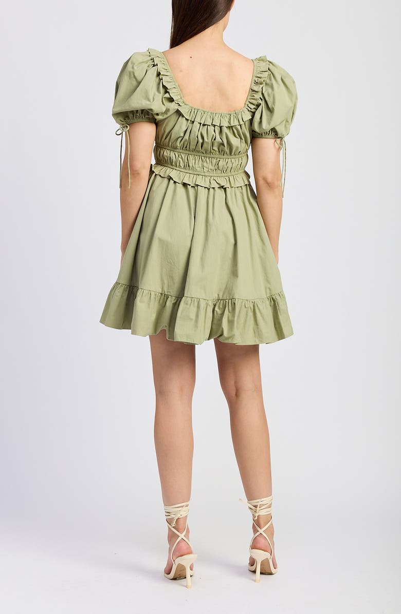 Tiered Ruffled Puff Sleeve Loose Fit Mini Dress