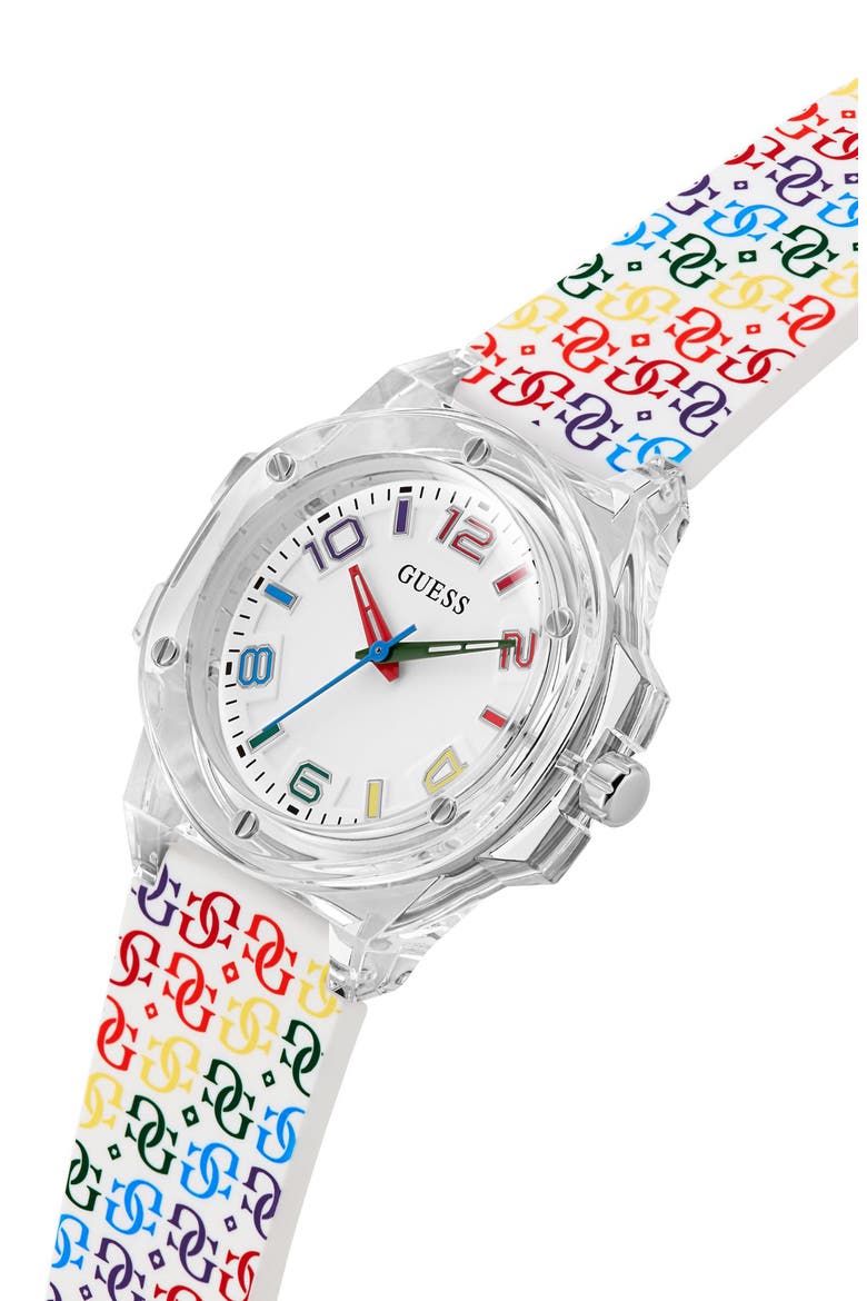 Worn with Pride Rainbow Clear Silicone Strap Watch, 34mm, Alternate, color, MULTI