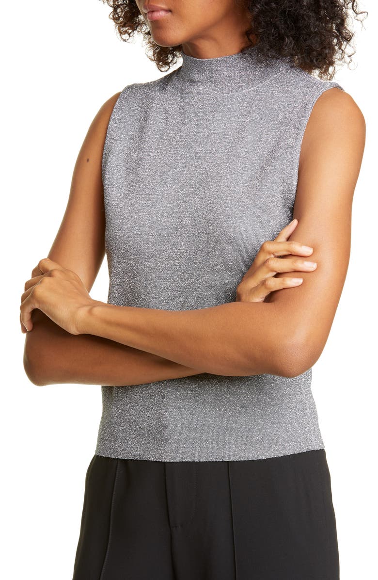 Alice + Olivia Lanie Sleeveless Mock Neck Metallic Wool Blend Sweater, Alternate, color, 