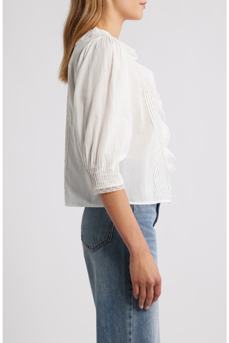 Mare Ruffle Cotton Button-Up Top, Alternate, color, WHITE
