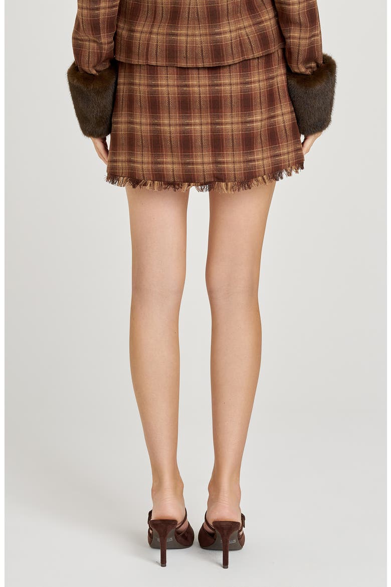 x Sara Walker Emily Plaid Fray Miniskirt, Alternate, color, BROWN PLAID