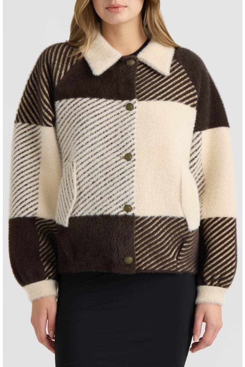 Eyelash Cropped Bomber Coatigan, Main, color, ESPRESSO/ CREAM