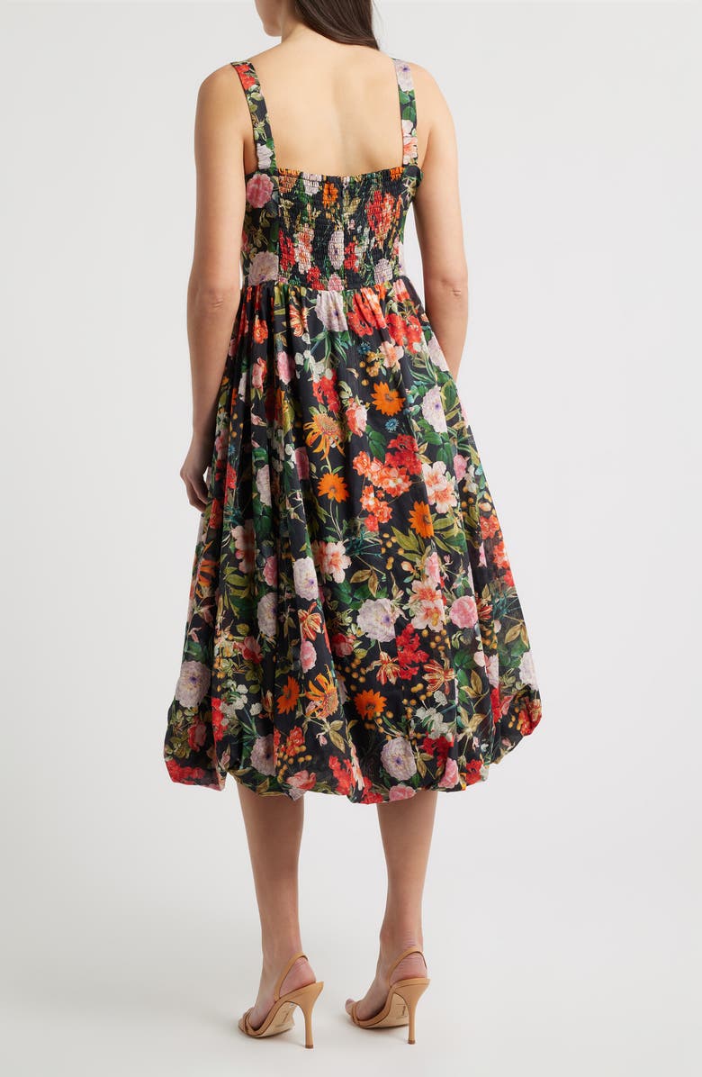 Julia Jordan Floral Basque Waist Fit & Flare Midi Dress, Alternate, color, Black Multi