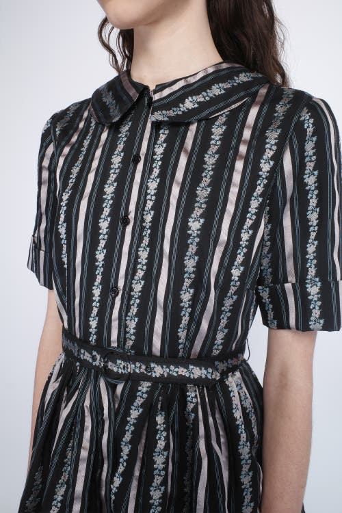 Anna Sui Ribbon Roses Belted Mini Dress In Black Multi