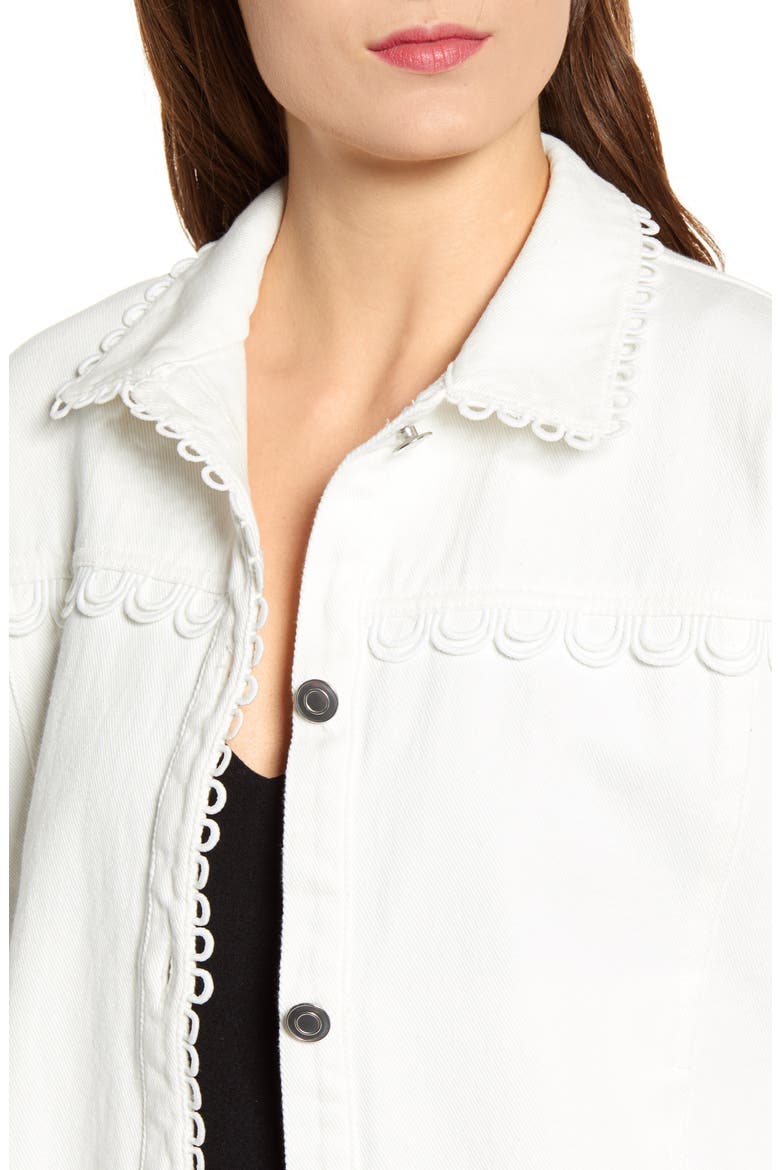 Lace Detail Frayed Hem Denim Trucker Jacket, Alternate, color, WHITE